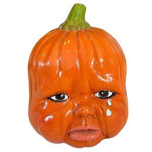 Creepy Anthropomorphic Crying Baby Face Tears Pumpkin Halloween Jack o Lantern